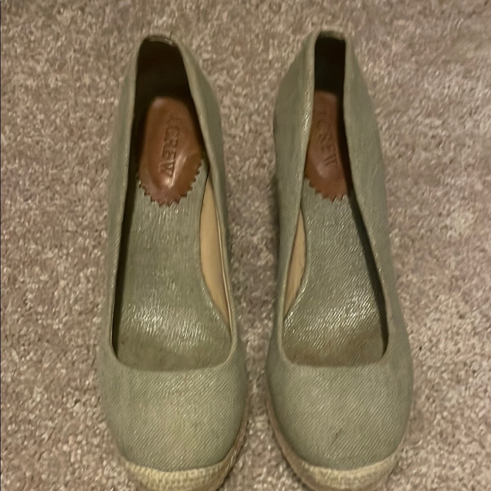 J. Crew Green Espadrille Flats with Rounded Toe